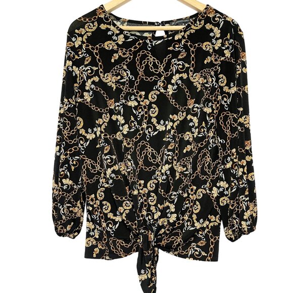 Adrianna Papell Tie Waist Pullover Top Size L 3/4 Sleeve Knit Elegant Old Money - Picture 1 of 10